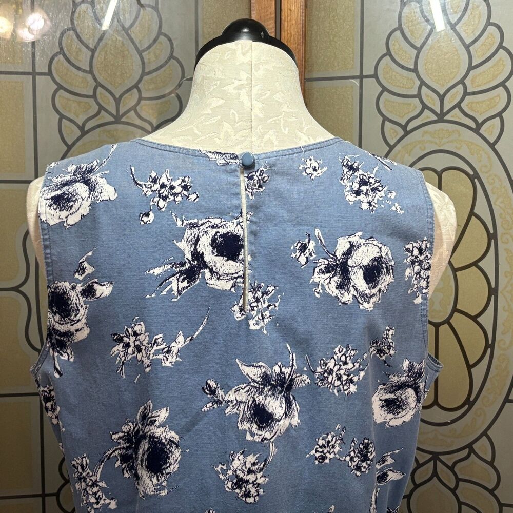 Vintage S.L. Petites Chic Chambray Floral Print Knee Length Dress Size 14 - Picture 6 of 15